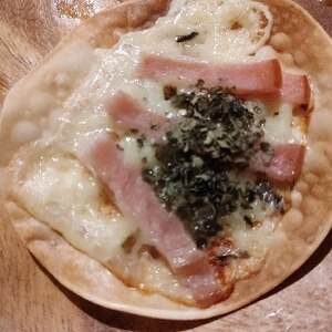 餃子の皮で★ハムとバジルのピザ